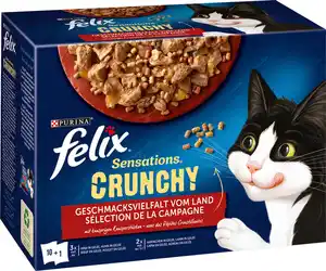 Felix Sensations Crunchy Geschmacksvielfalt vom Land Katzenfutter 10 x 85g