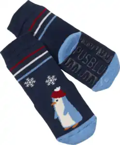 PUSBLU Stoppersocken mit Pinguin-Motiv, blau, Gr. 19/20