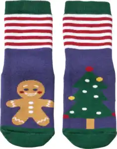 PUSBLU Stoppersocken mit Weihnachts-Motiv, blau & rot, Gr. 23/24