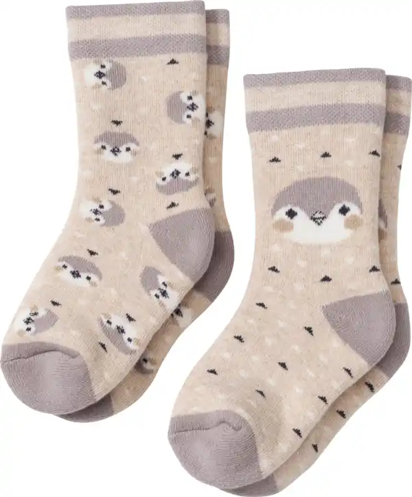 Bild 1 von PUSBLU Thermosocken mit Pinguin-Muster, beige & grau, Gr. 19/22