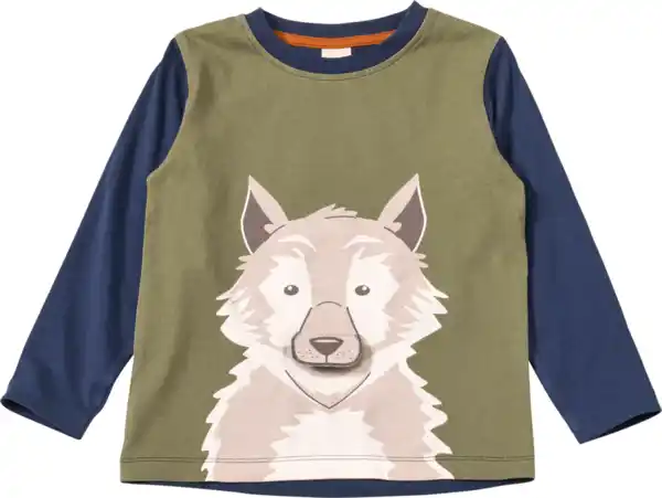 Bild 1 von ALANA Langarmshirt mit Wolf-Applikation, grün & blau, Gr. 98