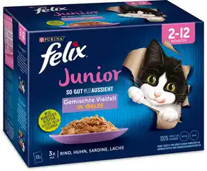 Felix Junior Gemischte Vielfalt in Gelee Katzenfutter 12 x 85g