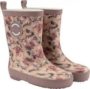 Mikk-Line Gummistiefel mit Blumen-Muster, braun & rosa, Gr. 26/27