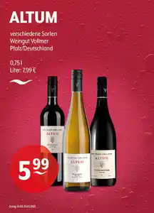 ALTUM verschiedene Sorten Weingut Vollmer Pfalz/Deutschland