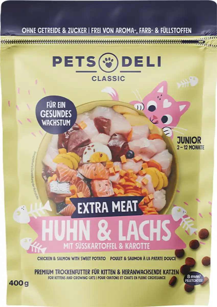 Bild 1 von Pets Deli Trockenfutter Junior Huhn & Lachs mit Süßkartoffel und Karotte, 400 g