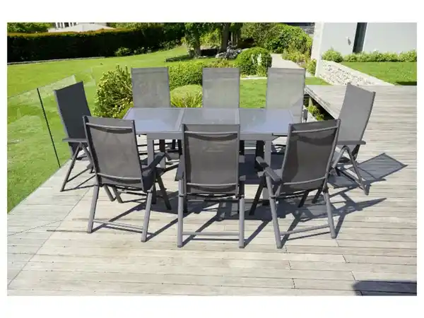 Bild 3 von LIVARNO home Alu-Set »Houston«, 9-teilig - Ausziehtisch & 8 Hochlehner, grau