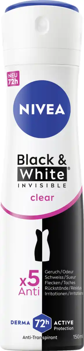 Bild 1 von NIVEA Black & White Invisible Clear Anti-Transpirant Spray, 150 ml