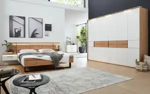Schlafzimmer Madiva, Balkeneiche furniert, 180 x 200 cm, Schrank 299 x 207 cm