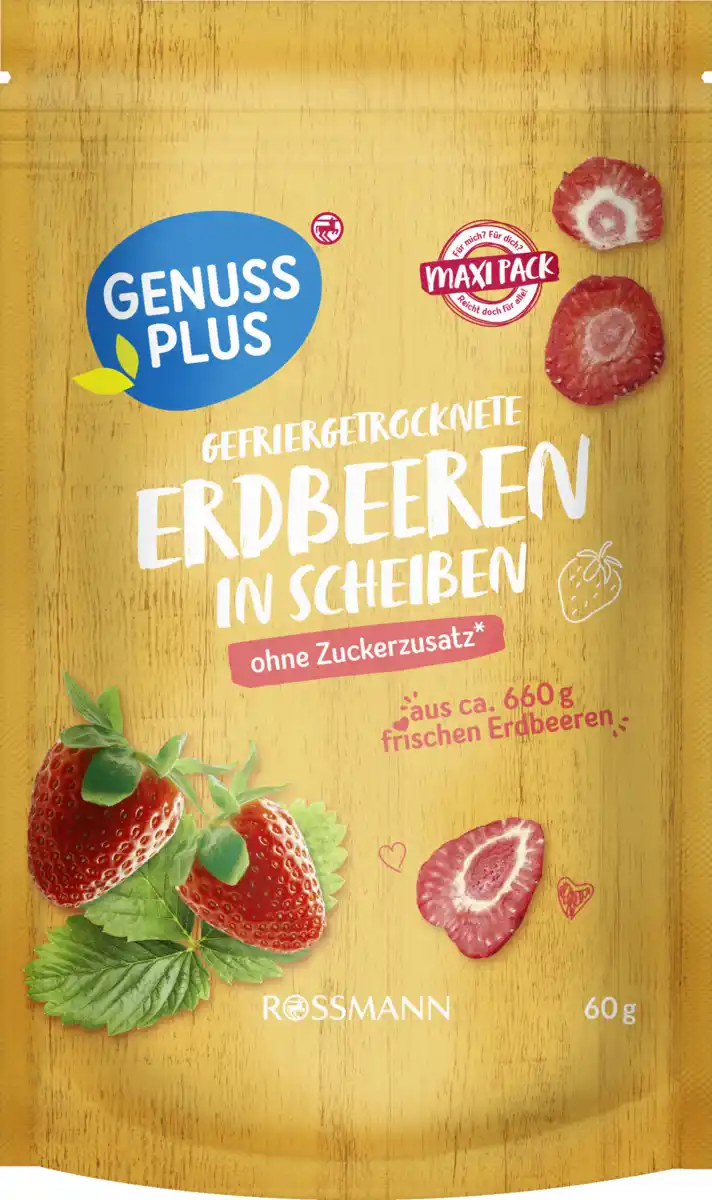 Bild 1 von GENUSS PLUS Gefriergetrocknete Erdbeeren in Scheiben Maxipack, 60 g