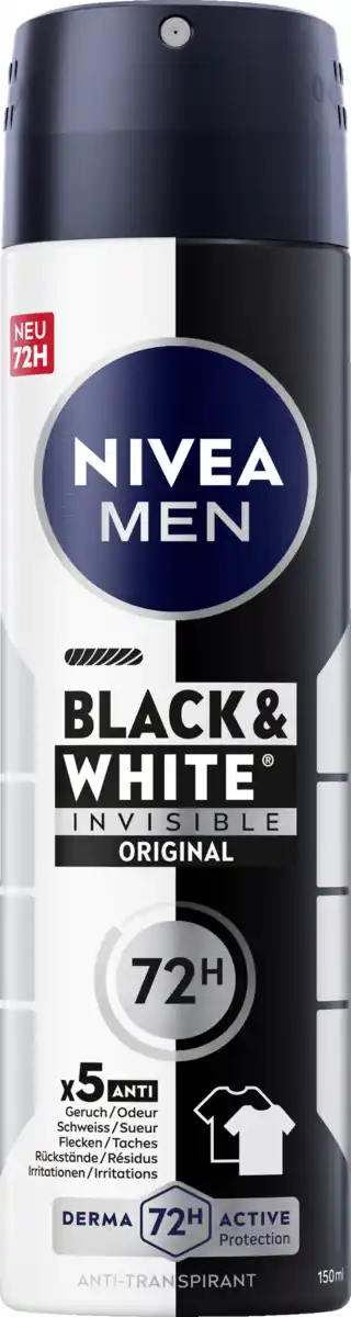 Bild 1 von NIVEA MEN Black & White Invisible Original Anti-Transpirant Spray, 150 ml