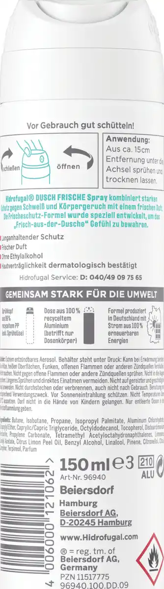 Bild 2 von Hidrofugal Dusch Frische Anti-Transpirant Spray, 150 ml