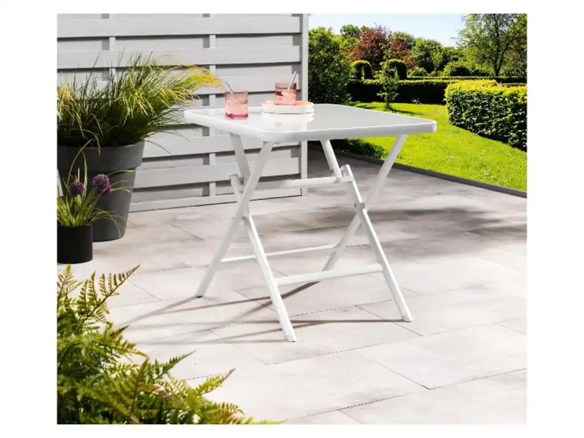 Bild 3 von LIVARNO home Alu-Glastisch »Houston«, klappbar, weiß/hellgrau