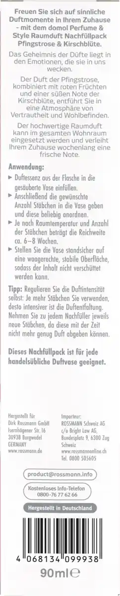 Bild 4 von domol Raumduft Pfingstrose & Kirschblüte Nachfüllpack, 90 ml