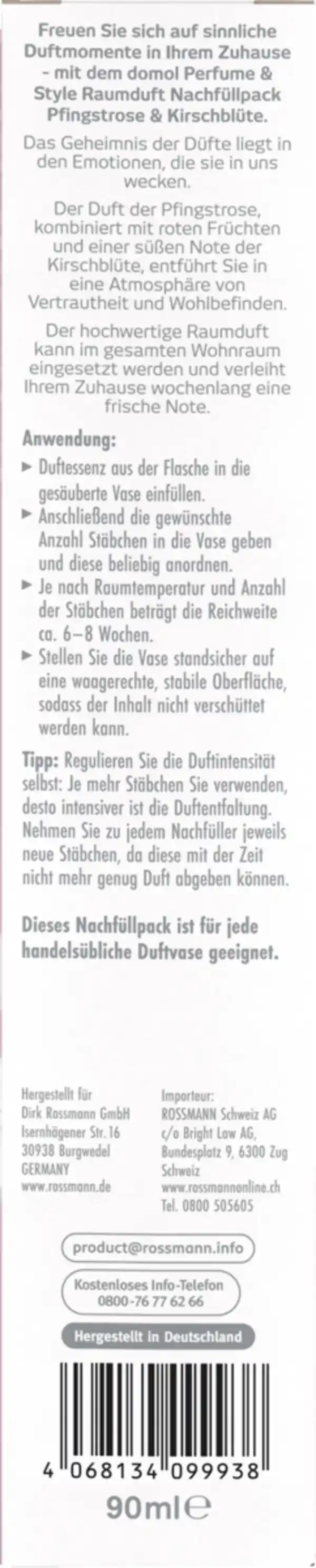 Bild 4 von domol Raumduft Pfingstrose & Kirschblüte Nachfüllpack, 90 ml