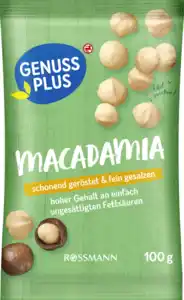 GENUSS PLUS Macadamias, geröstet & gesalzen, 100 g