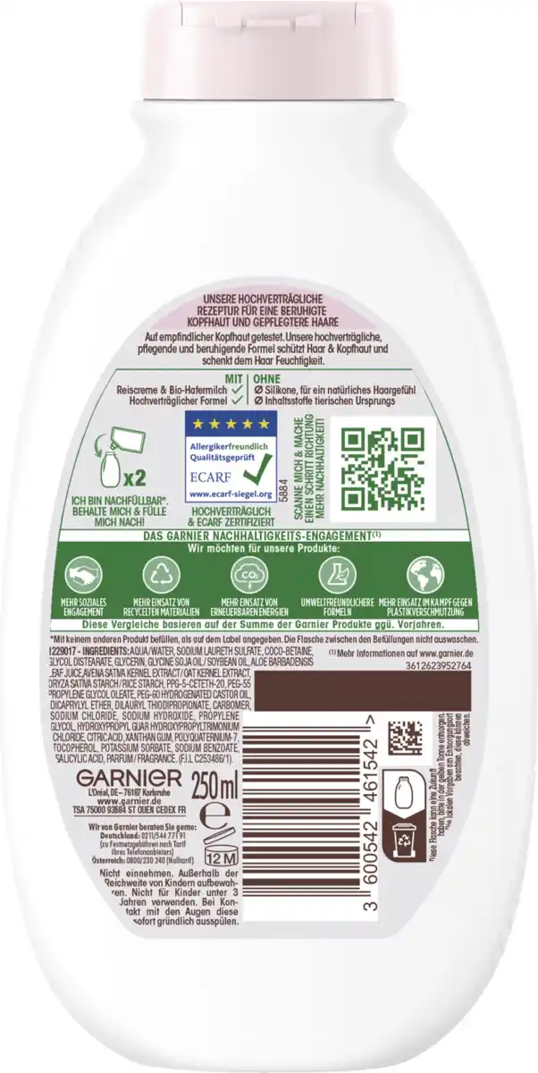 Bild 2 von Garnier Wahre Schätze Shampoo Sanfte Hafermilch Empfindliches Haar & Sensible Kopfhaut, 250 ml