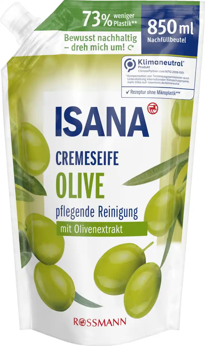 Bild 1 von ISANA Cremeseife Olive Nachfüllbeutel, 850 ml