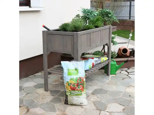 Bild 4 von HABAU Hochbeet mit Ablage, inkl. Pflanzfolie, 117 x 90 x 59 cm, stabile Holzkonstruktion