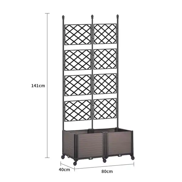 Bild 4 von Metall Rankgitter mit 2 Pflanzgefäße auf Rollen, ca. 40 x 80 x 141 cm - Braun