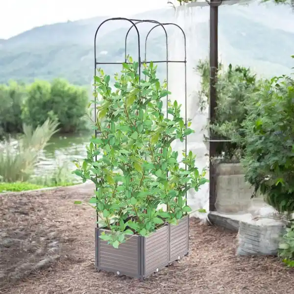 Bild 3 von Pflanzkasten mit Rankhilfe Abgerundet, ca. 84 x 42 x 180 cm - Grau/Schwarz