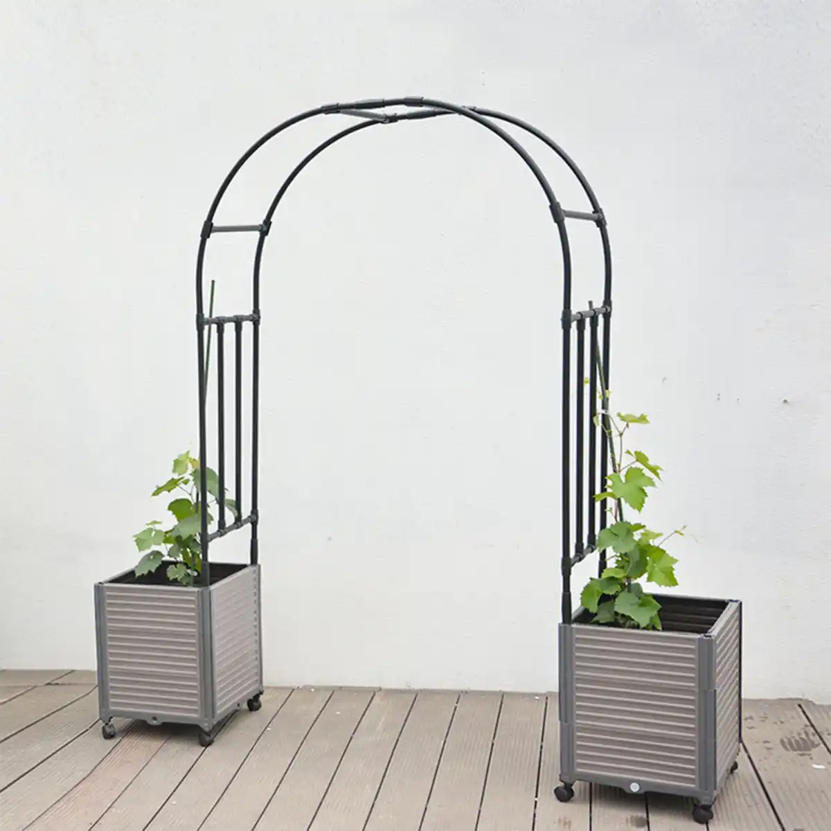 Bild 3 von Metall Rankgitter in Bogenform mit 2 Pflanzgefäße auf Rollen, ca. 120 x 240 cm - Grau/Schwarz