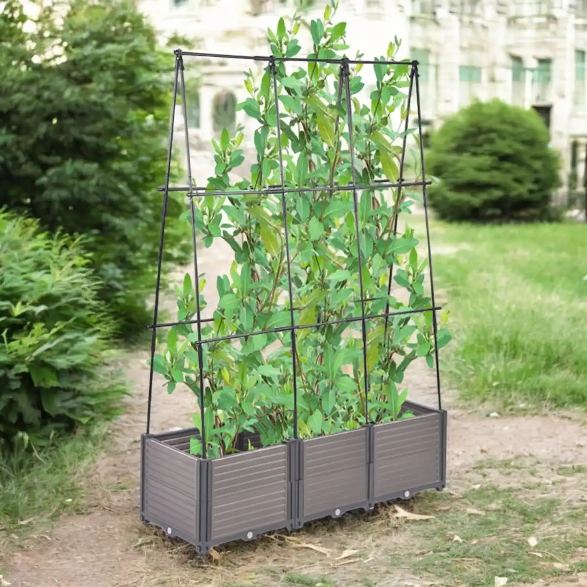 Bild 2 von Pflanzkasten mit Rankhilfe Eckig, ca. 126 x 42 x 180 cm - Grau/Schwarz
