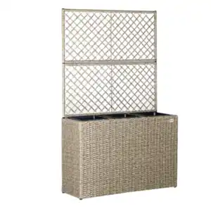 Blumenkasten Polyrattan mit Rankgitter, 83x60x30,5cm, creme