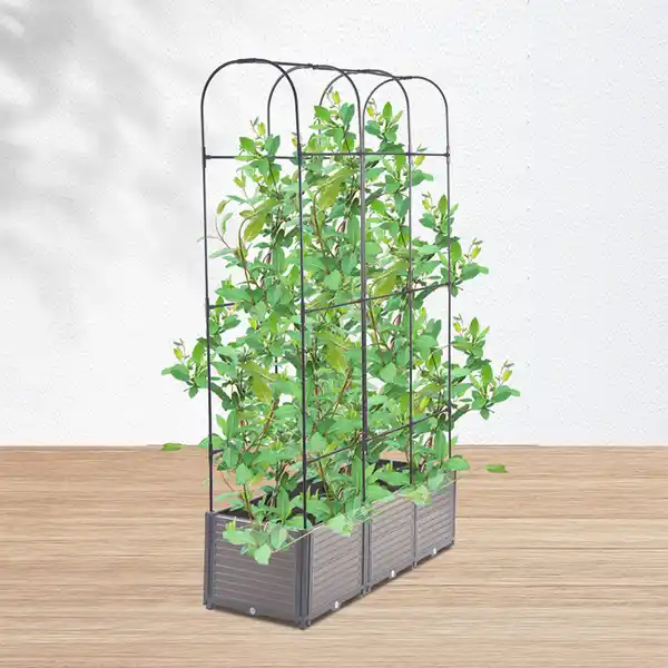 Bild 2 von Pflanzkasten mit Rankhilfe Abgerundet, ca. 126 x 42 x 180 cm - Grau/Schwarz