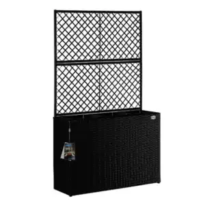 Blumenkasten Polyrattan mit Rankgitter, 83x60x30,5cm, schwarz