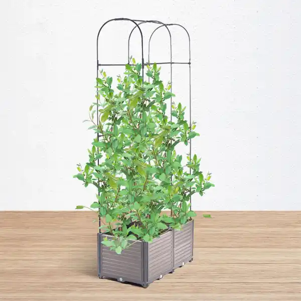 Bild 2 von Pflanzkasten mit Rankhilfe Abgerundet, ca. 84 x 42 x 180 cm - Grau/Schwarz