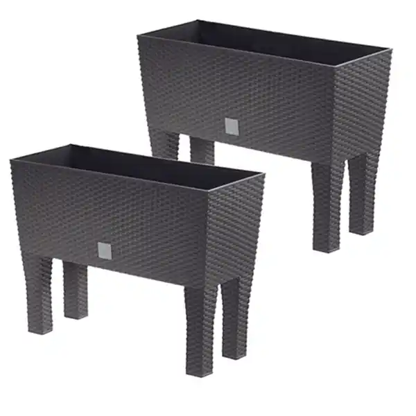 Bild 1 von Design-Pflanzkasten 2in1 in Rattanoptik, 30L, dunkelbraun 2er Set