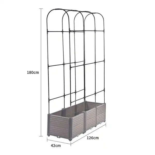 Bild 4 von Pflanzkasten mit Rankhilfe Abgerundet, ca. 126 x 42 x 180 cm - Grau/Schwarz