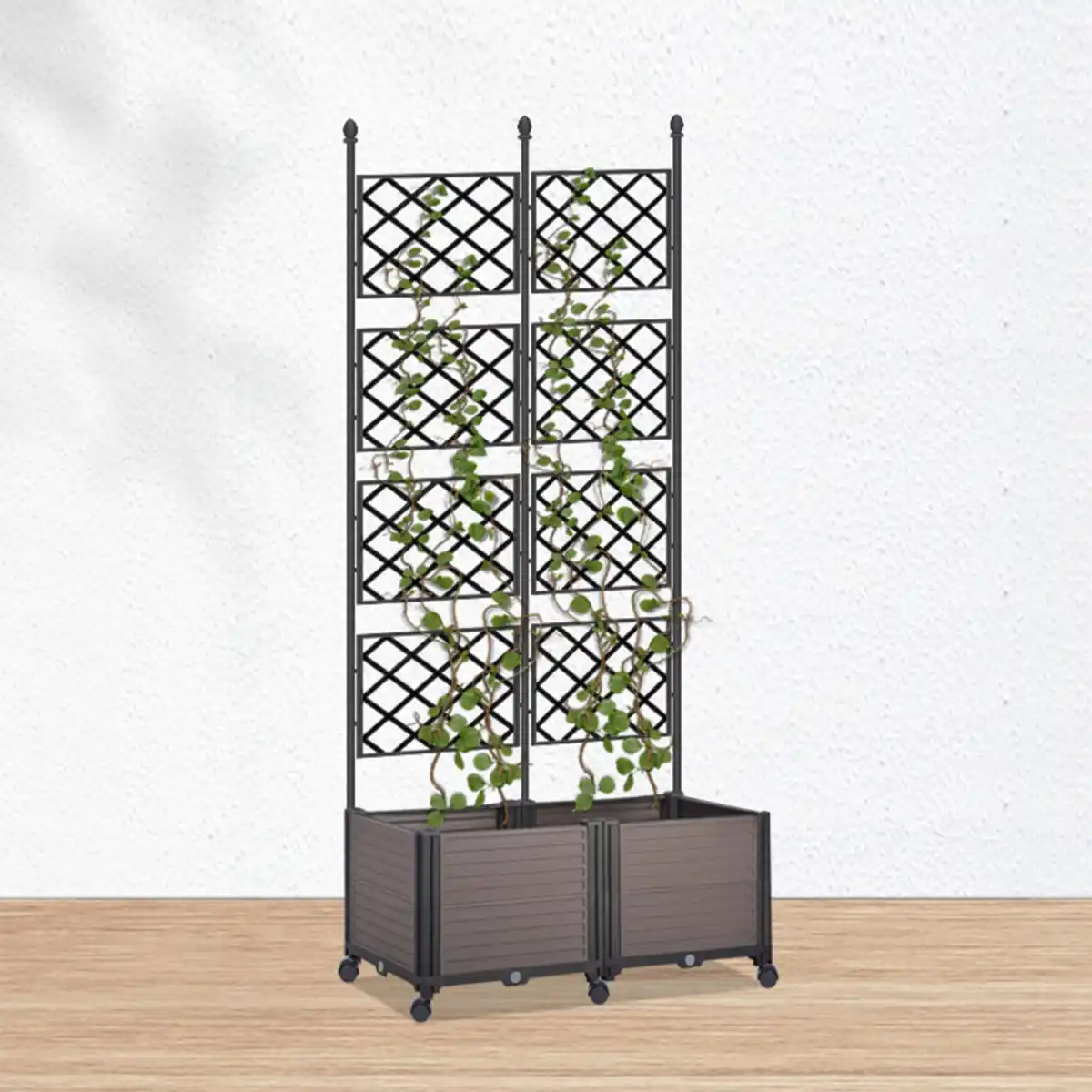 Bild 2 von Metall Rankgitter mit 2 Pflanzgefäße auf Rollen, ca. 40 x 80 x 141 cm - Braun