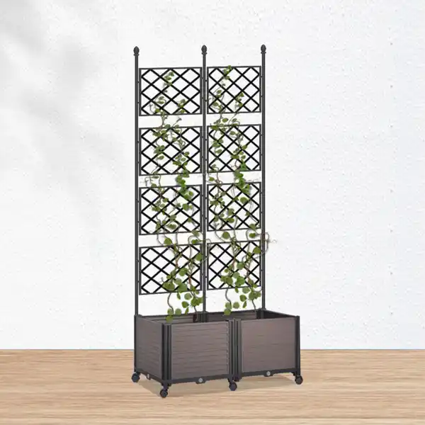 Bild 2 von Metall Rankgitter mit 2 Pflanzgefäße auf Rollen, ca. 40 x 80 x 141 cm - Braun