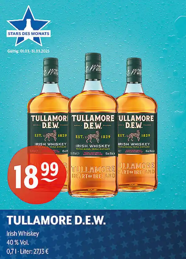 Bild 1 von TULLAMORE D.E.W. Irish Whiskey 40 % Vol.