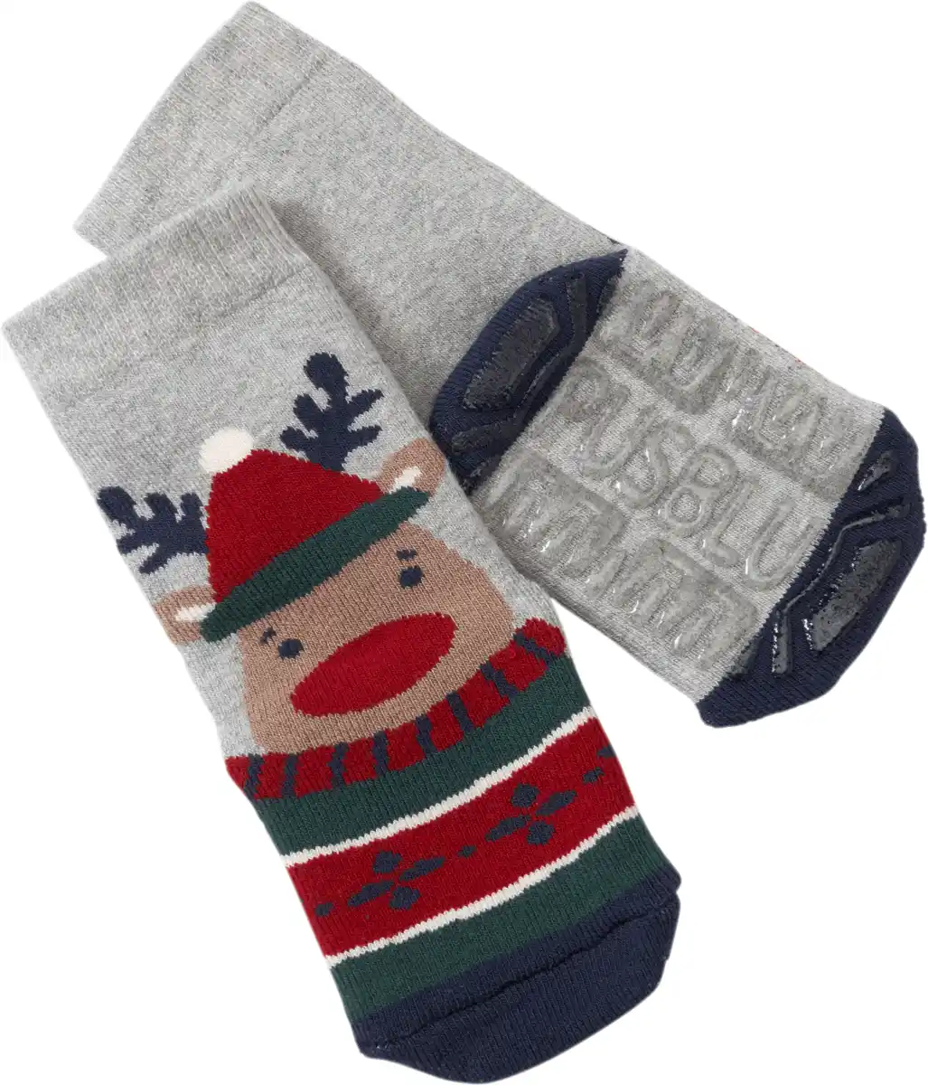 Bild 1 von PUSBLU Stoppersocken mit weihnachtlichem Tier-Motiv, blau & rot, Gr. 21/22