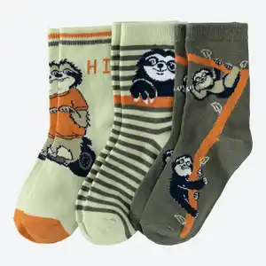 Kinder-Jungen-Socken mit Faultier-Motiven, 3er-Pack