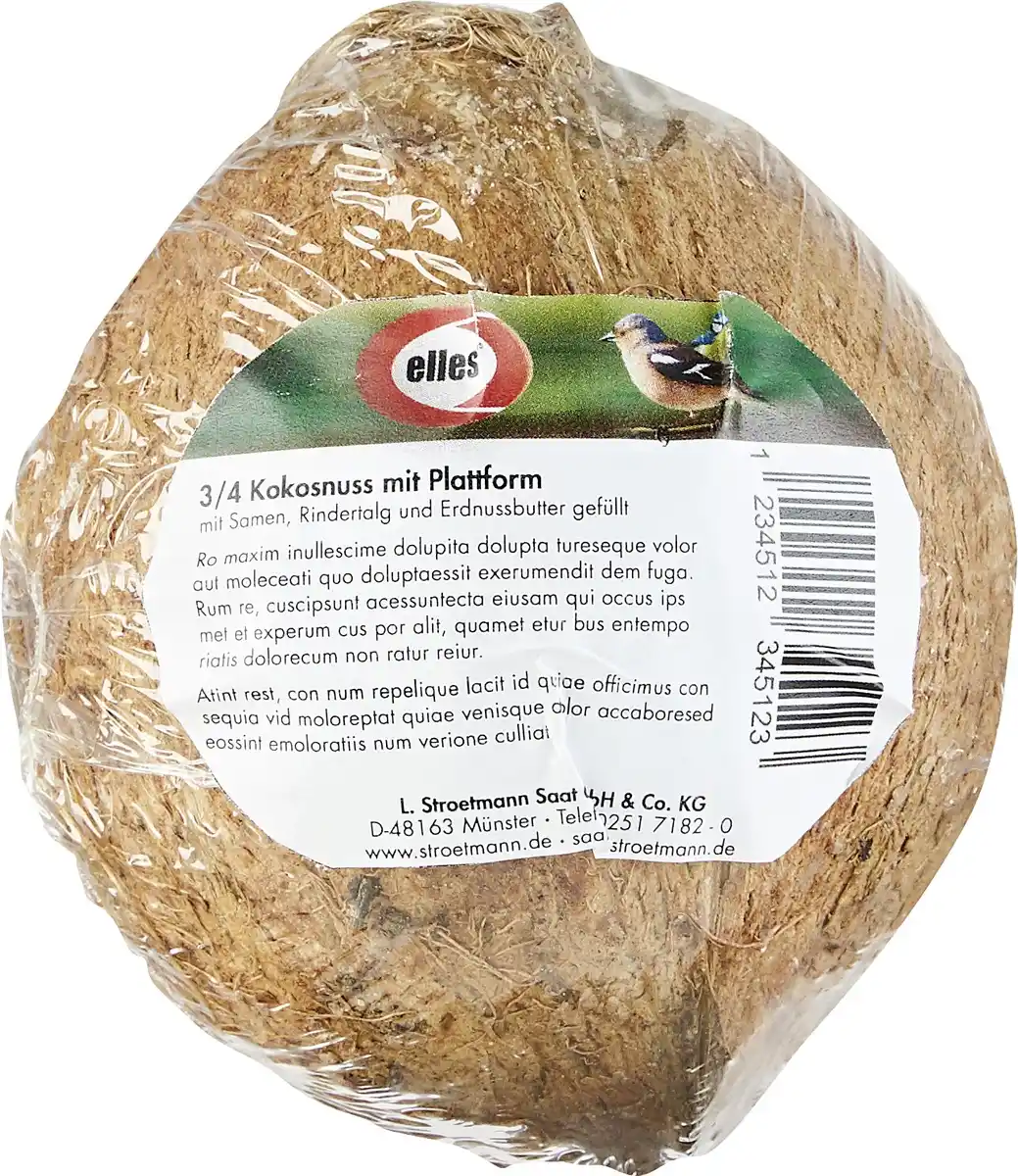 Bild 1 von Elles Vogelfutter - Erdnussbuttermix 400 g in 3/4 Kokosnuss