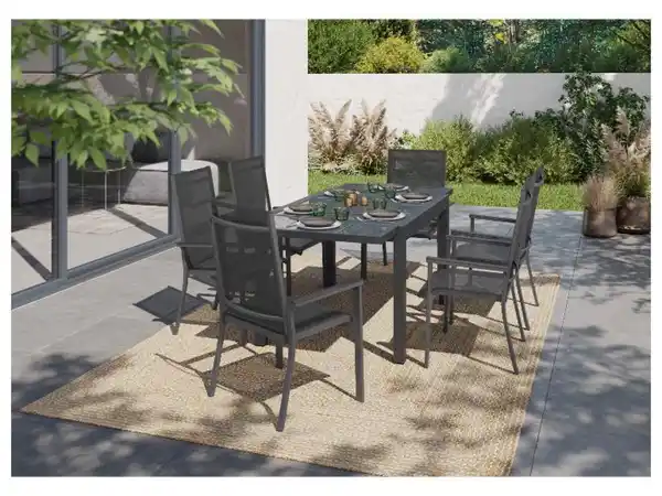 Bild 3 von LIVARNO home Alu-Set »Houston«, 7-teilig - Ausziehtisch & 6 Stapelsessel, grau