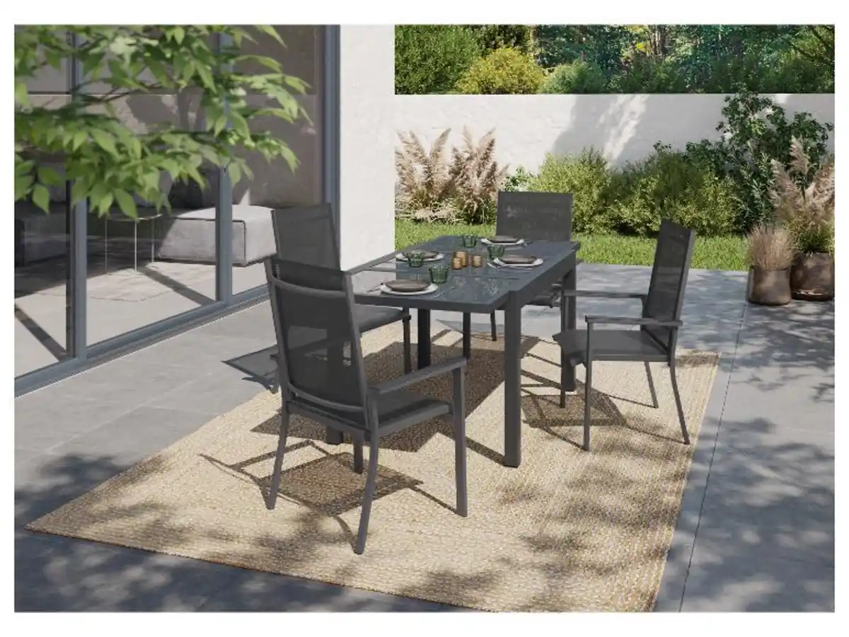 Bild 3 von LIVARNO home Alu-Set »Houston«, 5-teilig - Ausziehtisch & 4 Stapelsessel, grau