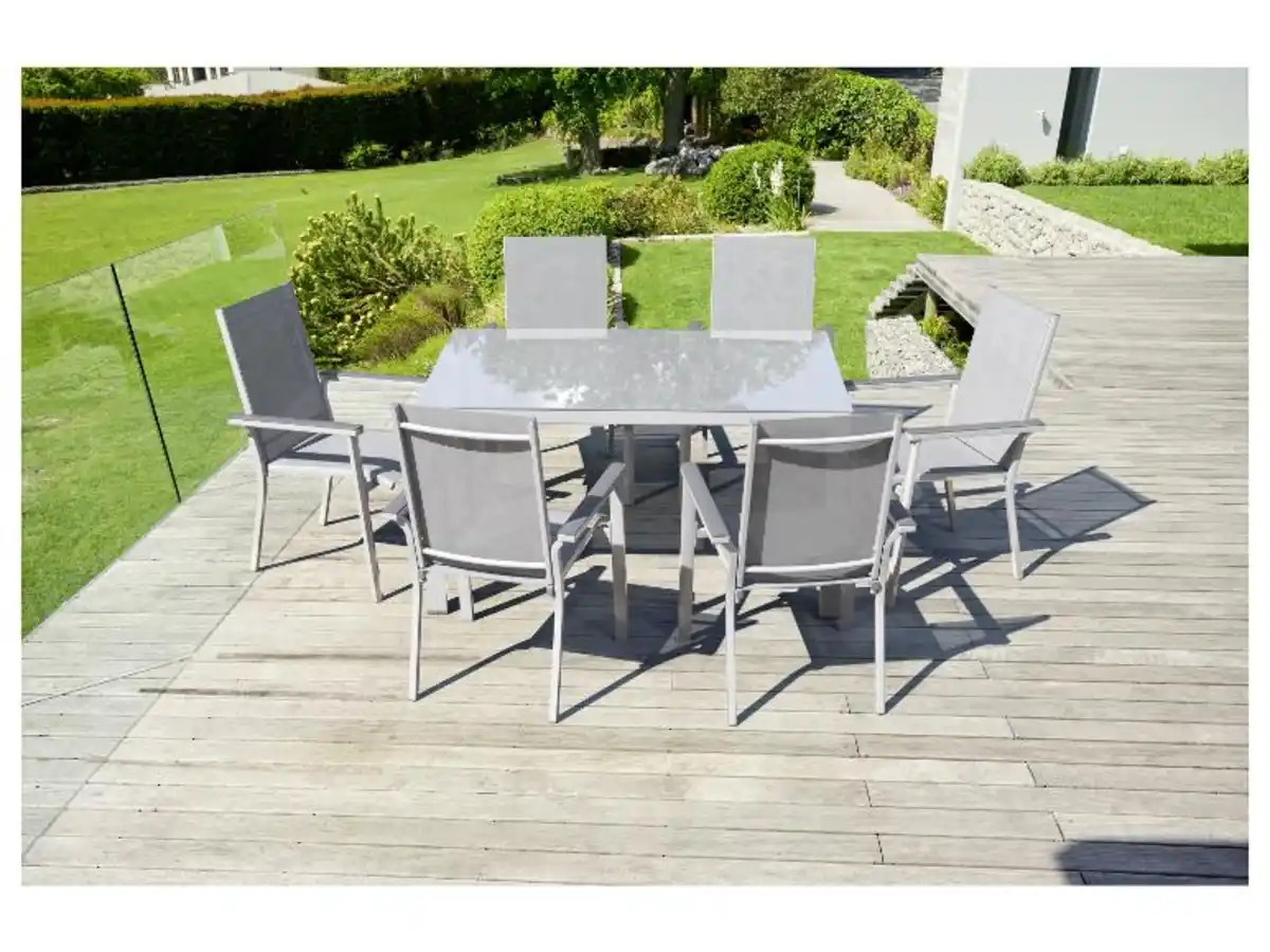 Bild 3 von LIVARNO home Alu-Set »Houston«, 7-teilig - Standardtisch & 6 Stapelsessel, weiß/hellgrau