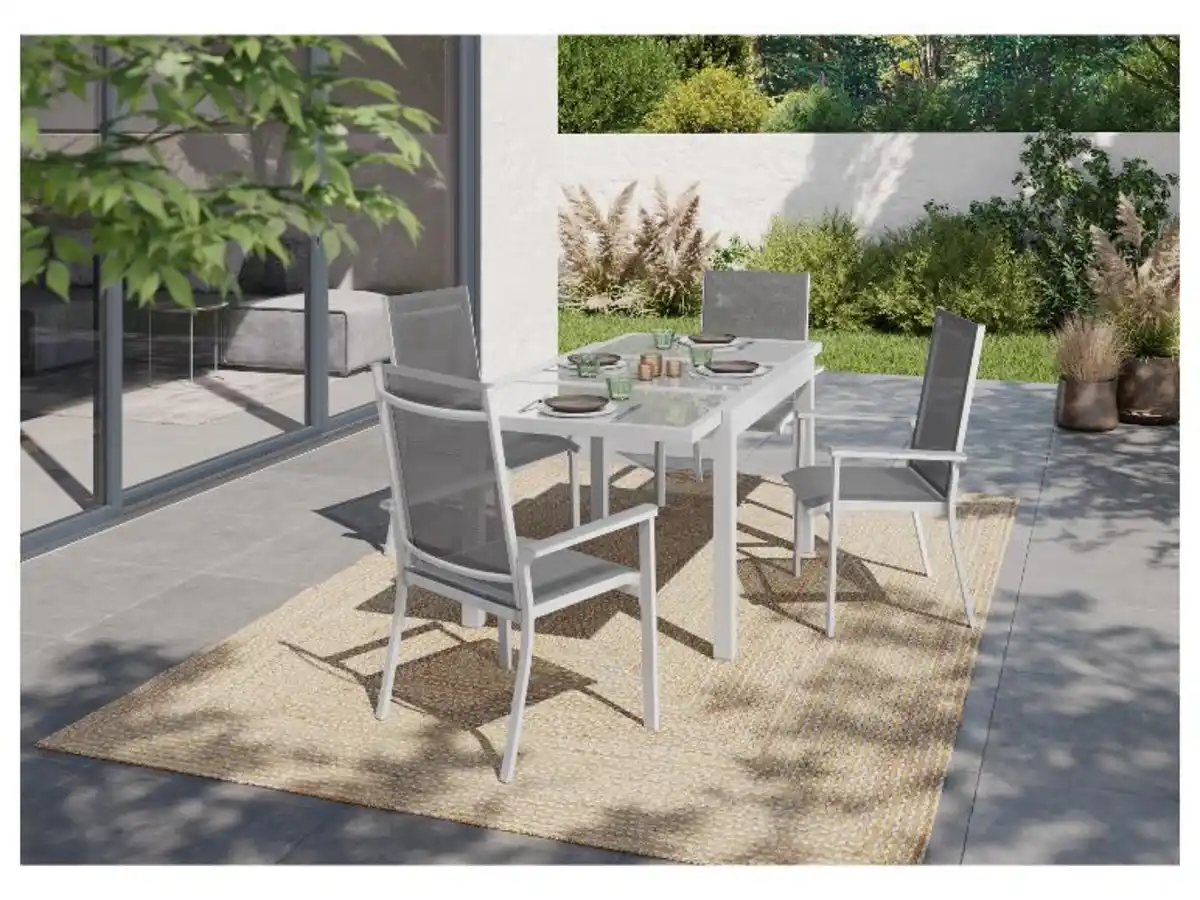 Bild 3 von LIVARNO home Alu-Set »Houston«, 5-teilig - Ausziehtisch & 4 Stapelsessel, weiß/hellgrau