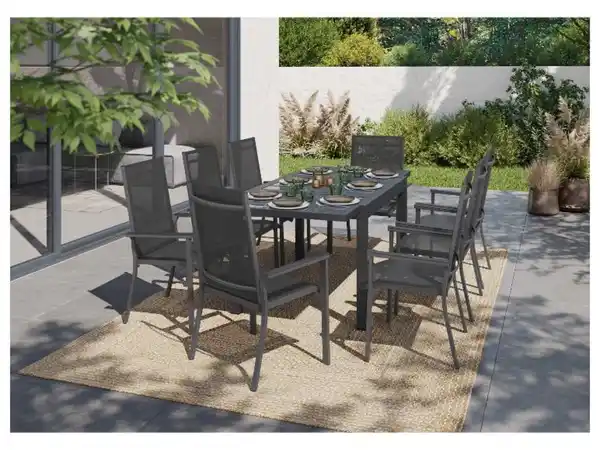 Bild 3 von LIVARNO home Alu-Set »Houston«, 9-teilig - Ausziehtisch & 8 Stapelsessel, grau