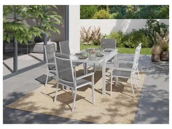 Bild 3 von LIVARNO home Alu-Set »Houston«, 7-teilig - Ausziehtisch & 6 Stapelsessel, weiß/hellgrau
