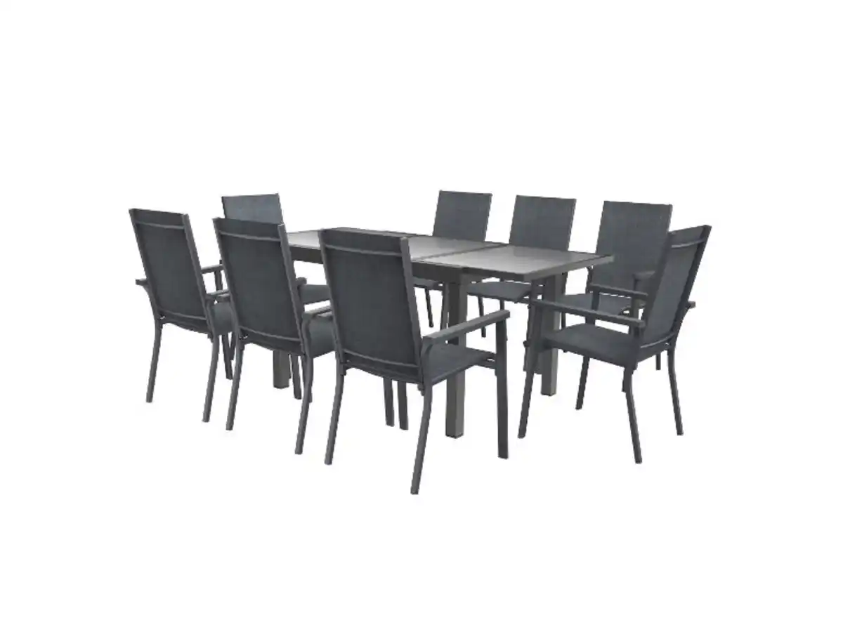 Bild 1 von LIVARNO home Alu-Set »Houston«, 9-teilig - Ausziehtisch & 8 Stapelsessel, grau