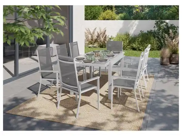 Bild 3 von LIVARNO home Alu-Set »Houston«, 9-teilig - Ausziehtisch & 8 Stapelsessel, weiß/hellgrau