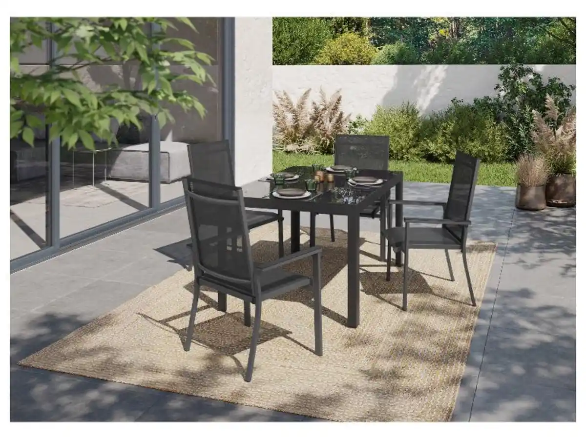 Bild 4 von LIVARNO home Alu-Set »Houston«, 5-teilig - Standardtisch & 4 Stapelsessel, grau