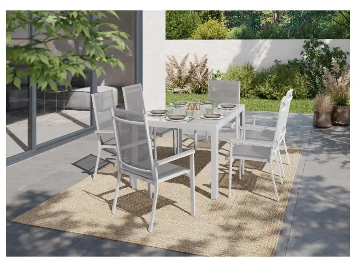 Bild 4 von LIVARNO home Alu-Set »Houston«, 7-teilig - Standardtisch & 6 Stapelsessel, weiß/hellgrau