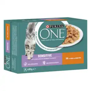 Purina ONE SENSITIVE Nassfutter Katze Adult zarte Stückchen in Sauce 8x85 g