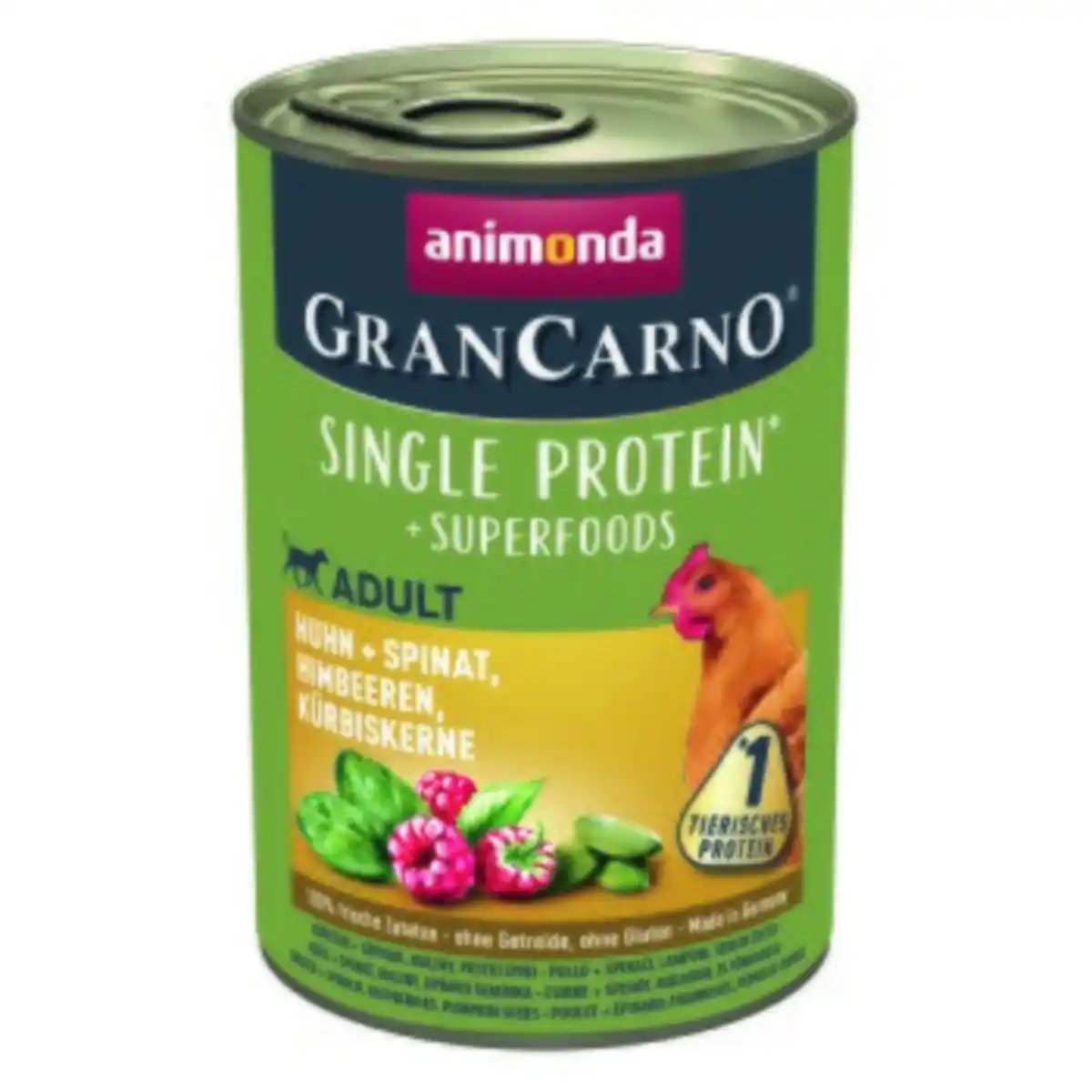 Bild 1 von animonda GranCarno Single Protein Superfoods Nassfutter Hund Adult, Huhn & Spinat, Himbeeren, Kürbiskerne 6x400 g